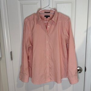 Lands' End Orange and White Striped Button-Down Shirt no iron pinpoint